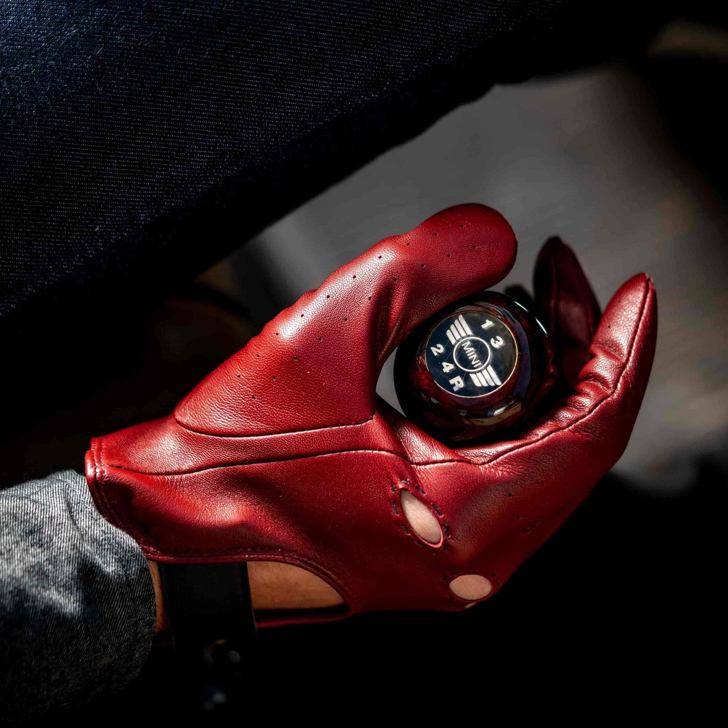 Classic red leather driving racing gloves