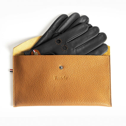Classic black leather driving racing gloves