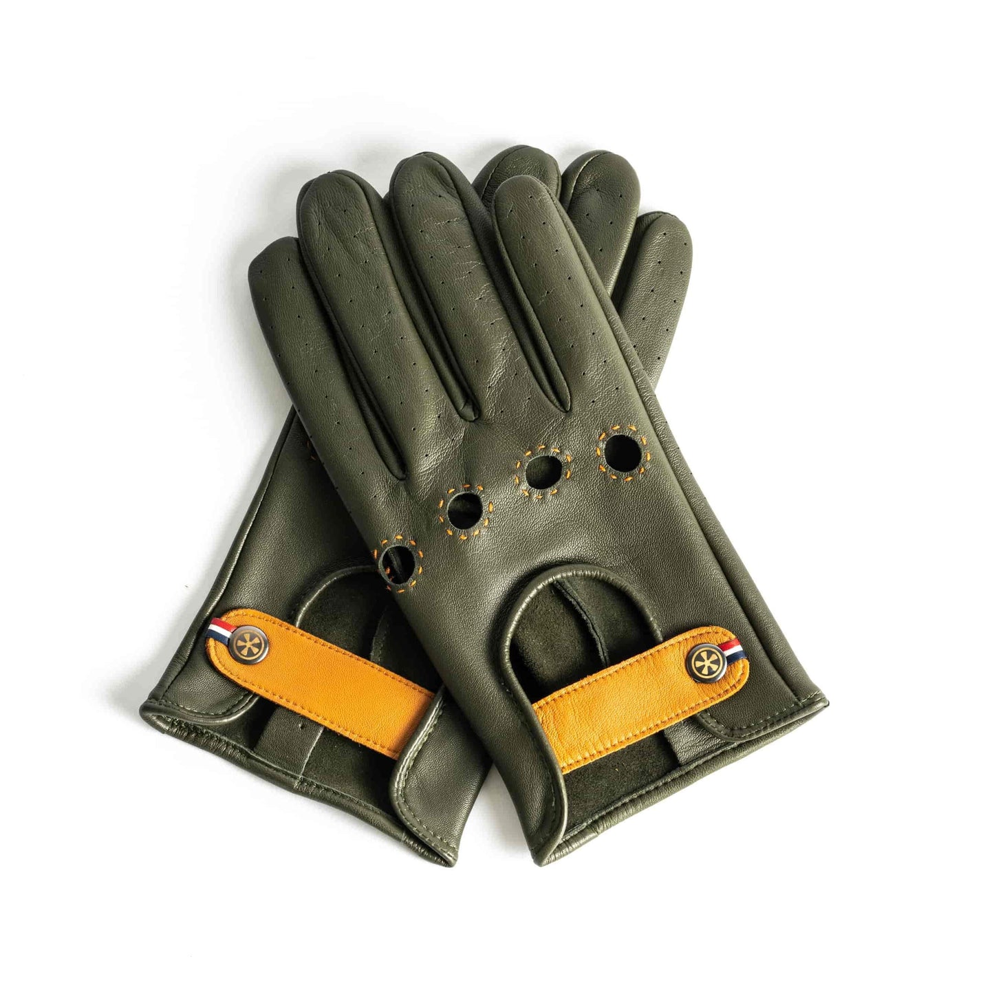 Classic green leather driving racing gloves