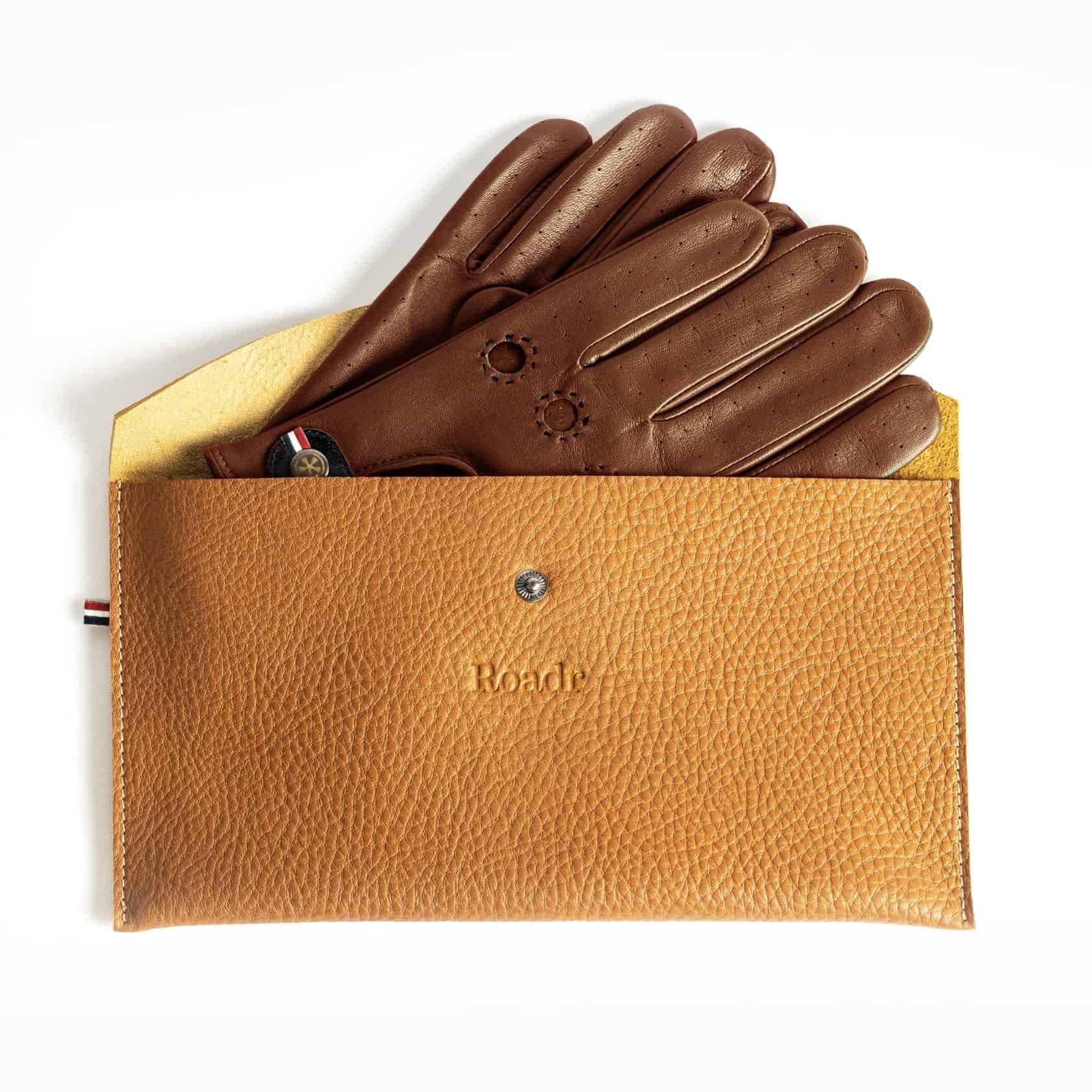 Classic brown leather driving racing gloves sleeve