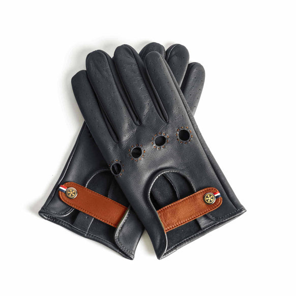 Classic black leather driving racing gloves